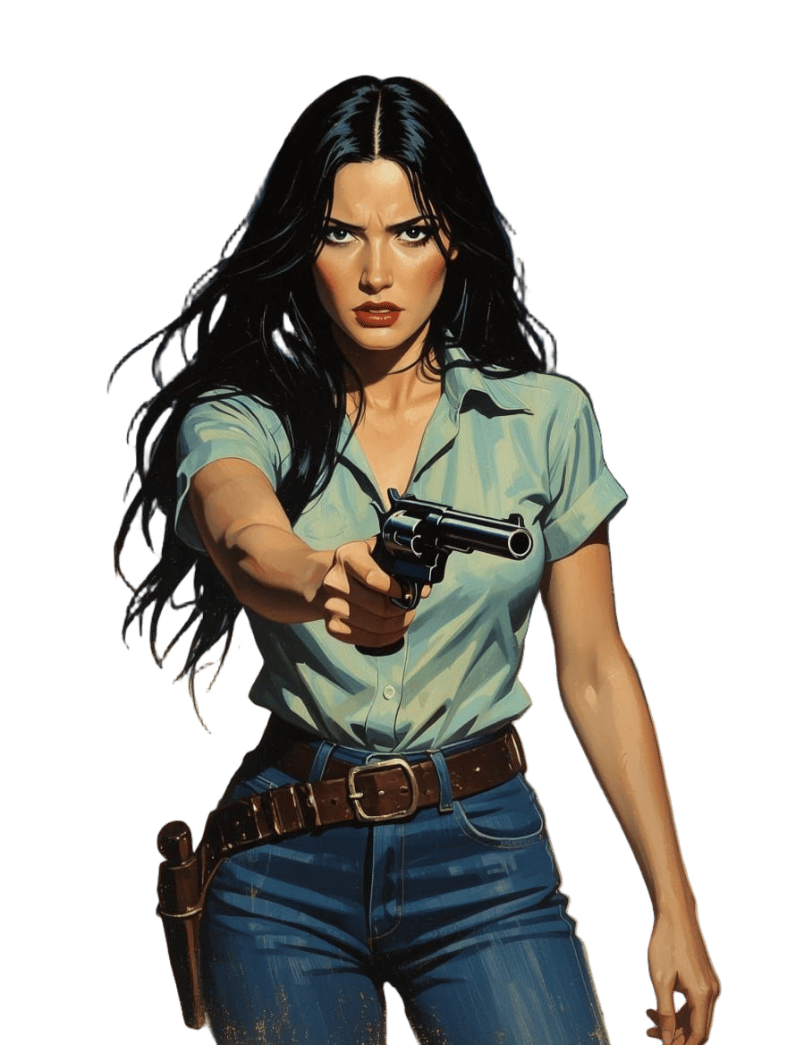 Impressionistic Oil Painting of Woman with Gun