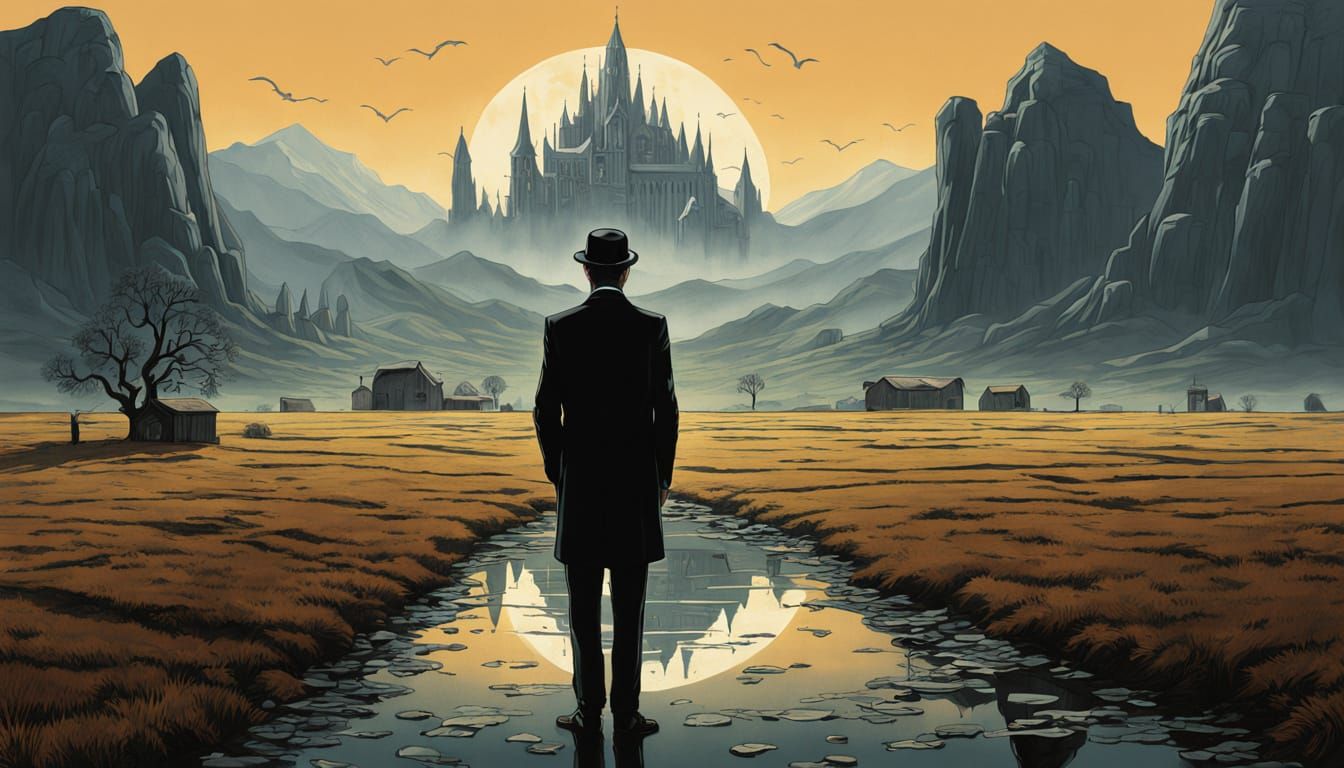 Surreal Jacques Brel in Cathedral Mountains, Ligne Clair Sty...