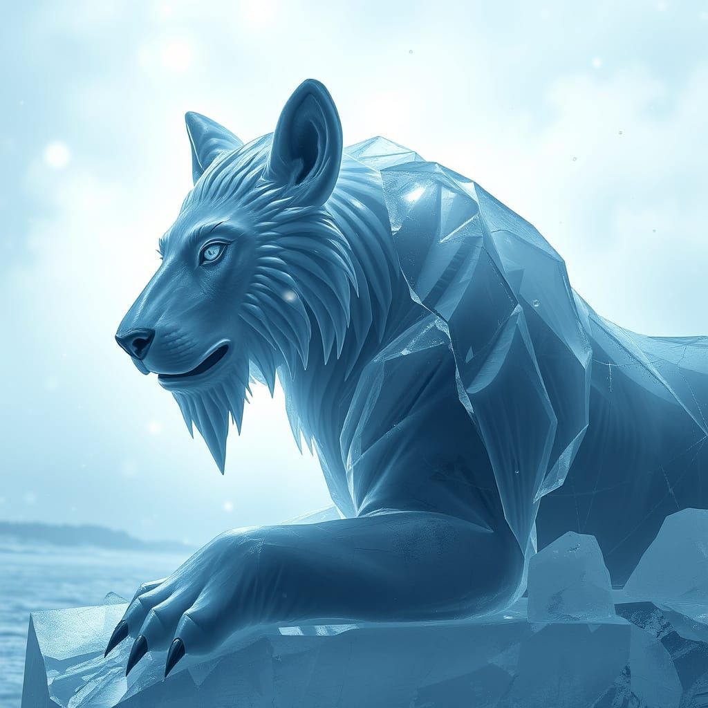 Majestic Ice Sculptures of Realistic Animals in Ethereal Lig...