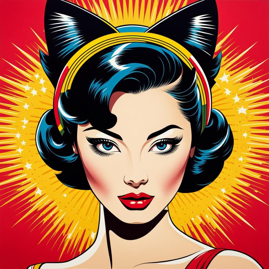 Pop Art Retro Cat Woman 08