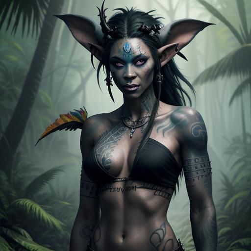 Tropical Voodoo Elf Shaman in Ethereal Fantasy Style