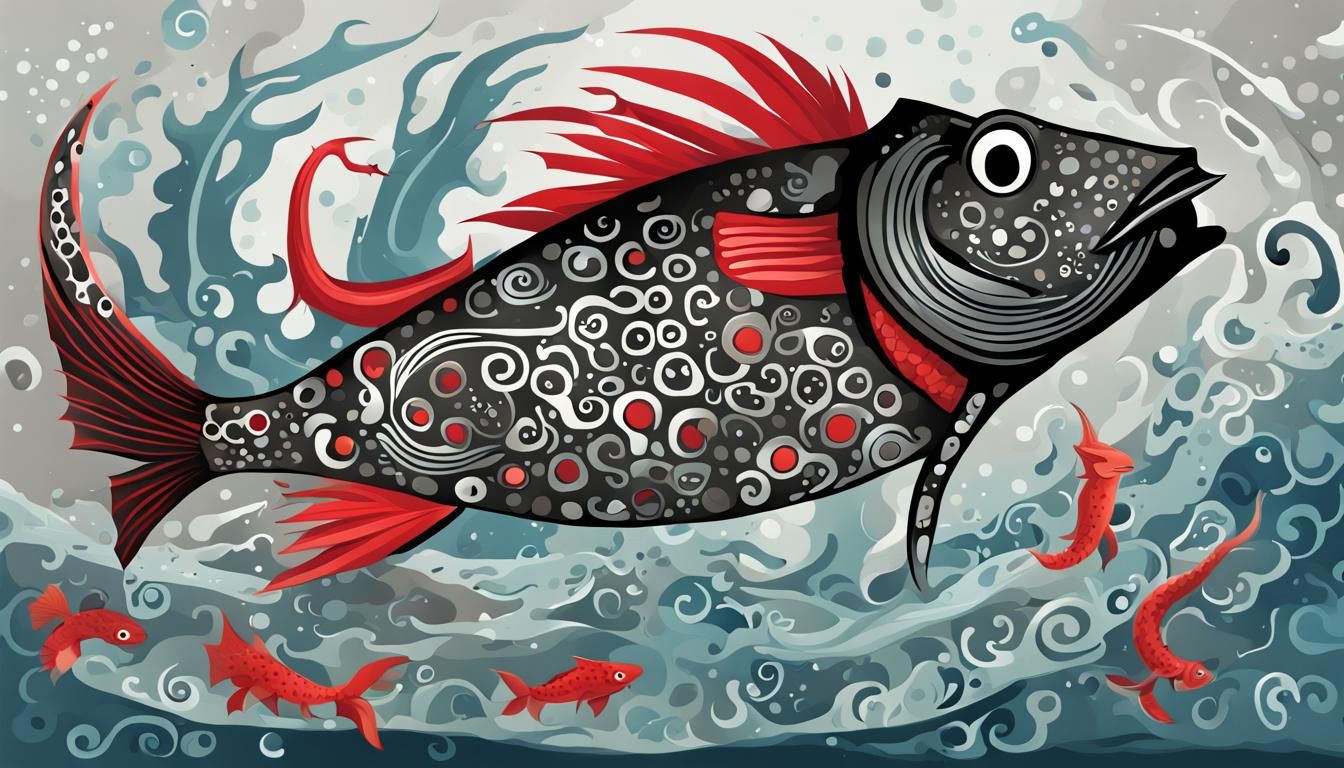 Colorful Dragon-Fish Cartoon Typography Art