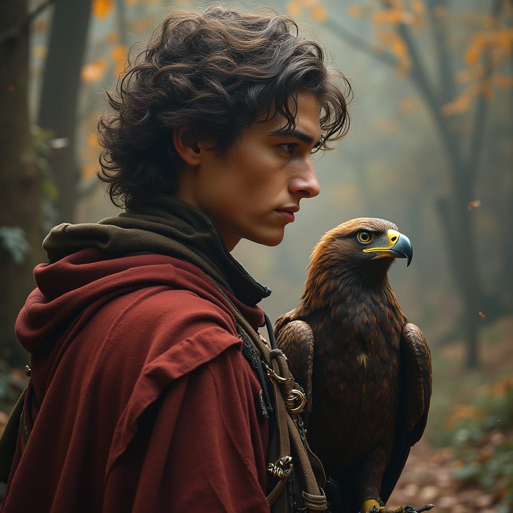 Young Man with Giant Golden Eagle