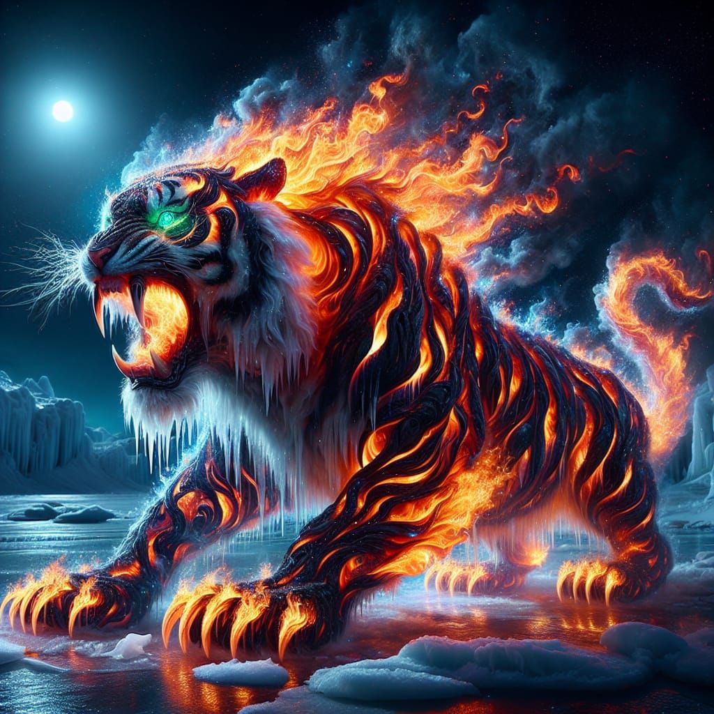 Majestic, Magical Tiger of Flames in Arctic Frost