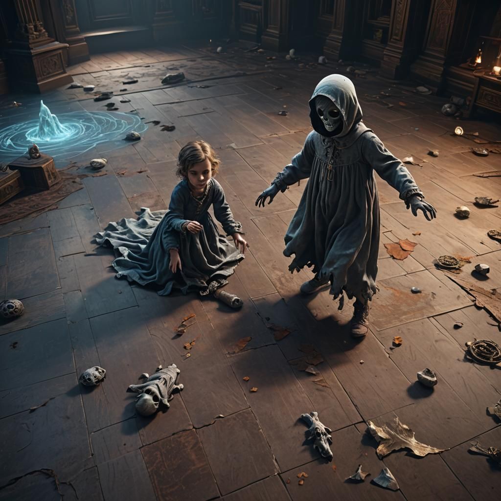 Child's Play with Ghostly Friend: Fantasy Concept Art