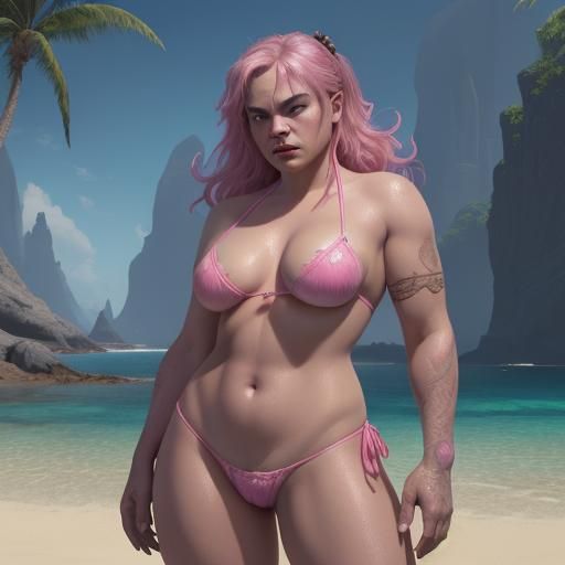Jack Black in Pink Bikini: Detailed Digital Painting