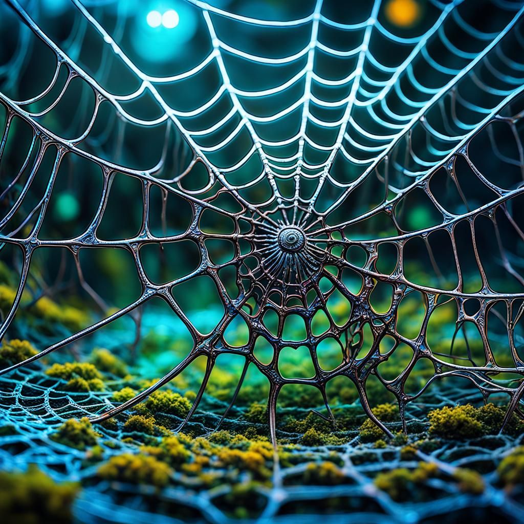 Intricate Bioluminescent Neural Spider Web in Psychedelic Ar...