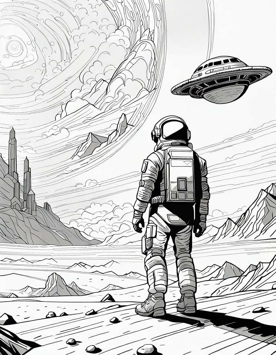 Futuristic Astronaut on Alien Planet in Noir Comic Style