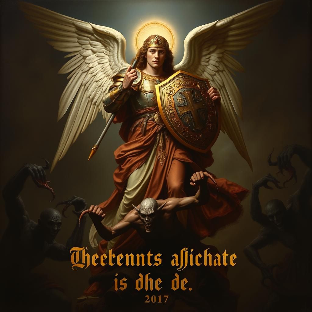 Saint Michael Defeats Satan: Chiaroscuro Oil Painting