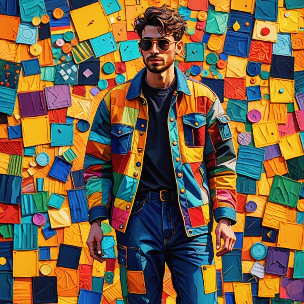 Vibrant Patchwork Art in Fauvist Expressionism Style