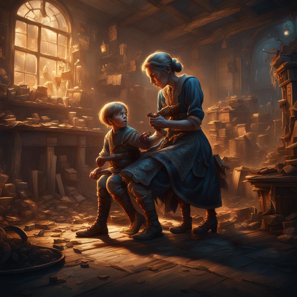 Mother Spanking Boy: Detailed Matte Painting