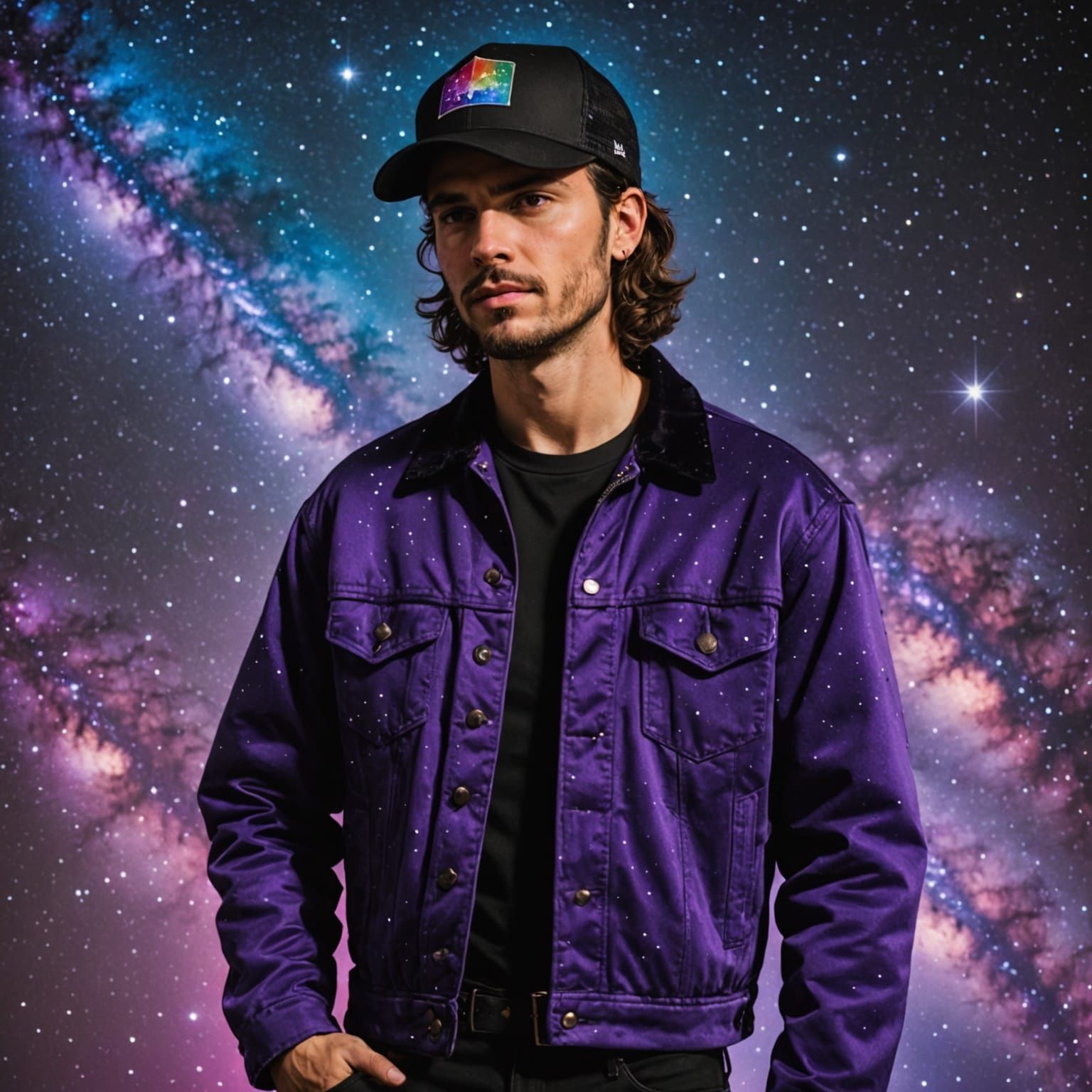 Cosmic Trucker Jacket in Rich, Deep Purple-Black Hues