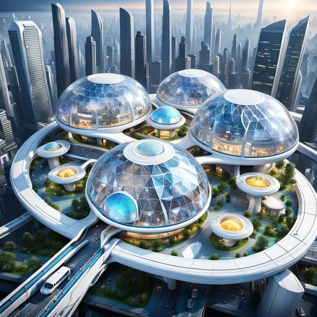 Futuristic Space City with Flower of Life Design