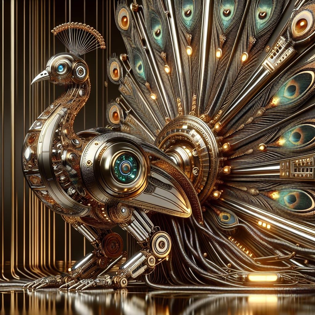 Android Peacock in Art Deco Brass