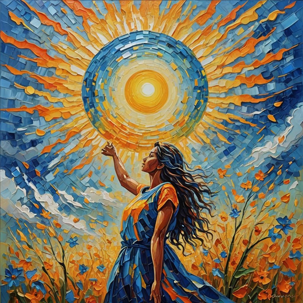 Neo-Impressionist Painting of Sunrise with Expressionist Col...