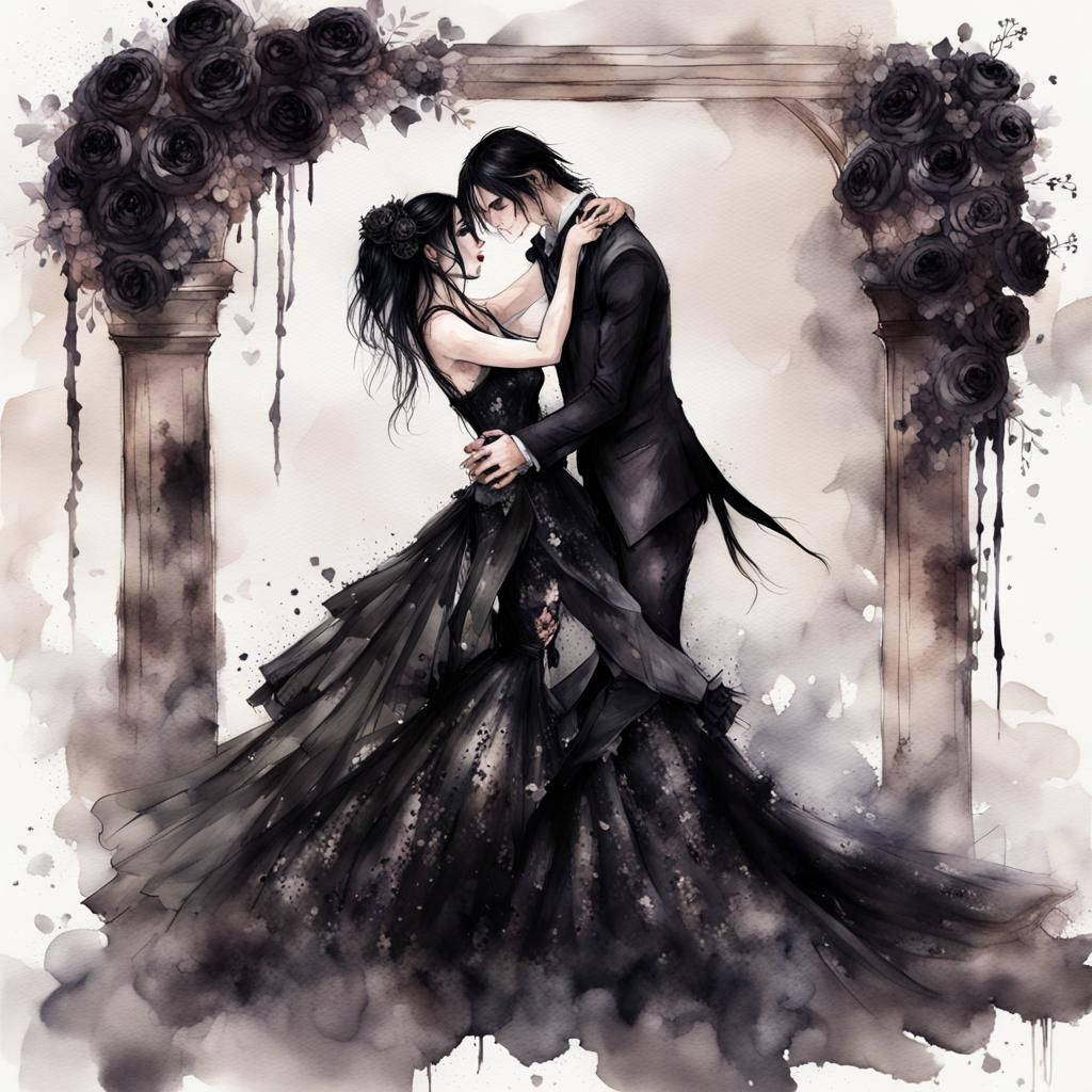 Gothic Wedding: Romantic Embrace in Black Roses