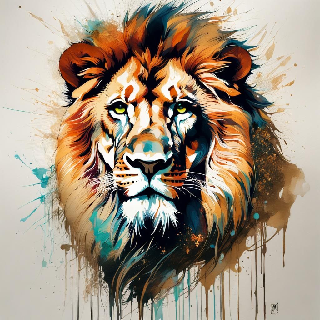 Filigree Lion Portrait in Carne Griffiths Style