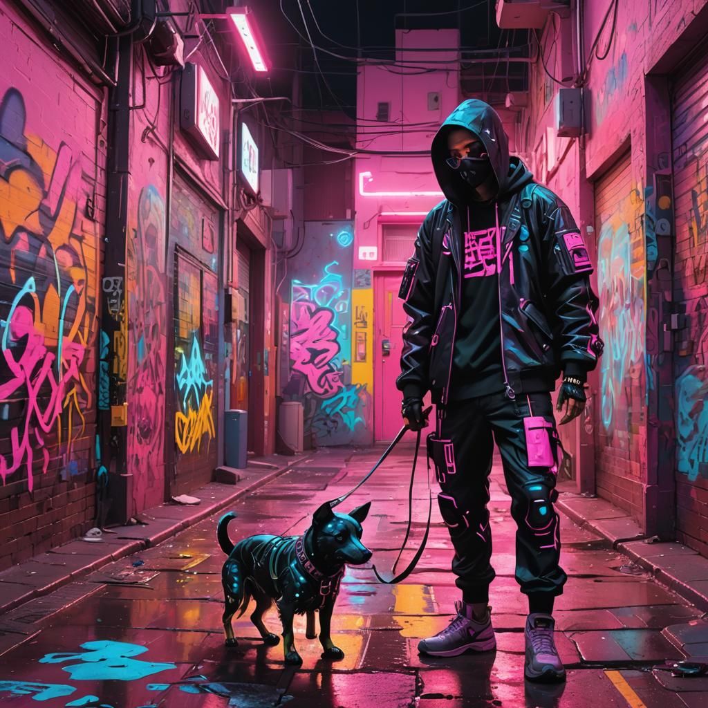 Cyberpunk Duo in Neon Alleyway: Graffiti Art