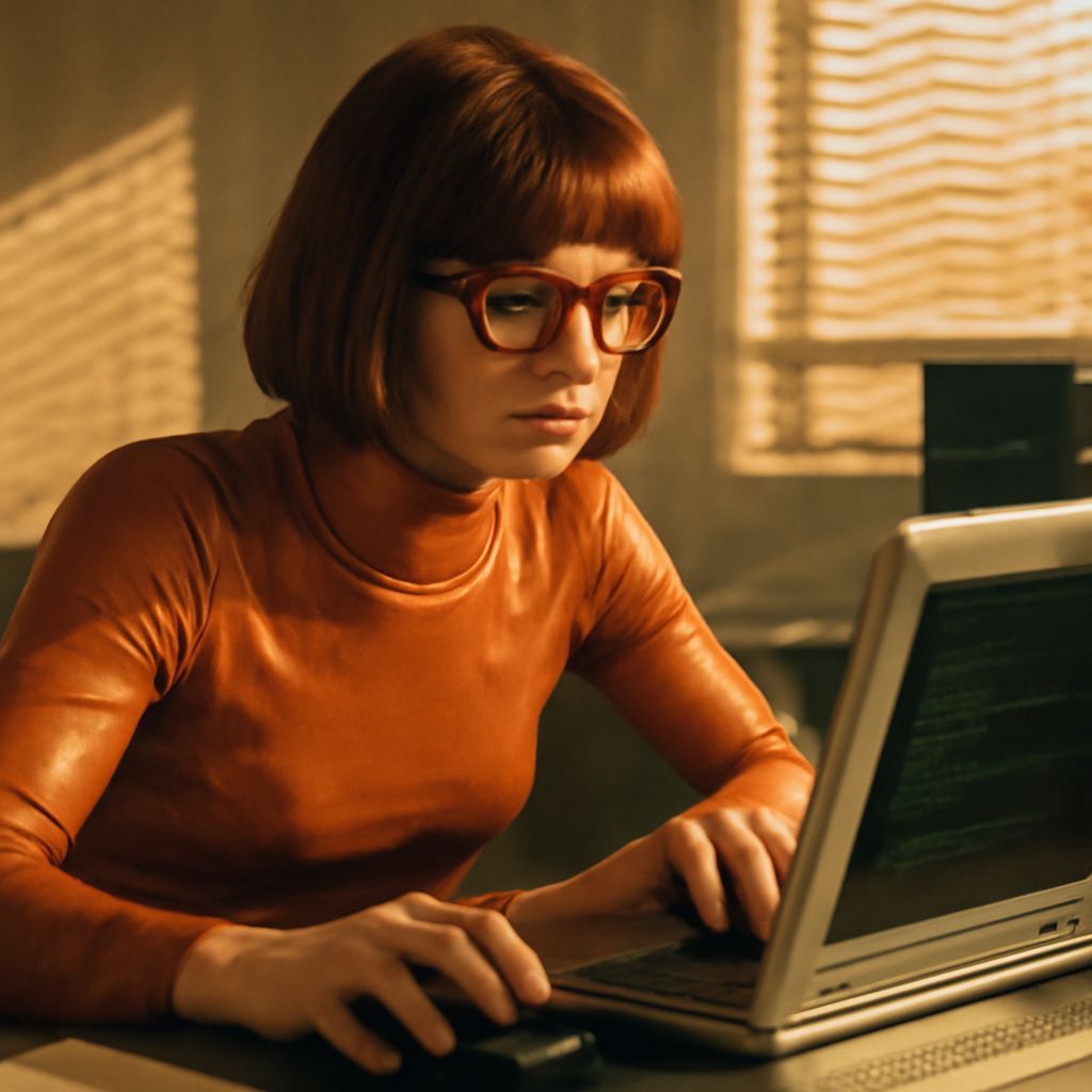 Cyber Velma Solving Cybercrimes: Photorealistic 2000s Portra...