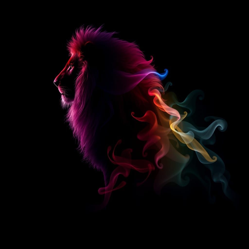 Ethereal Lion Silhouette in Dreamlike Abstract Style