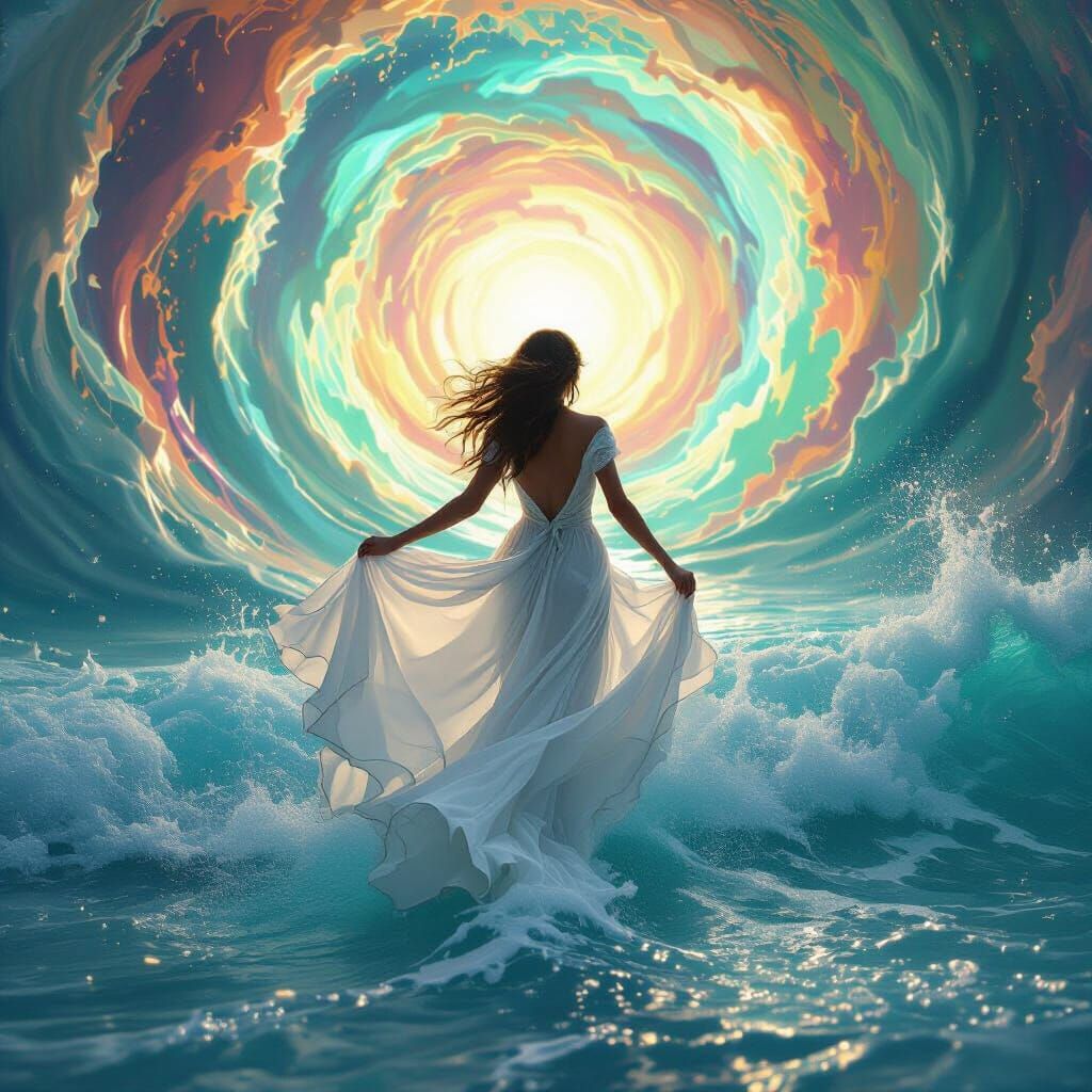 Woman Rises from Sea, Dancing into Infinity