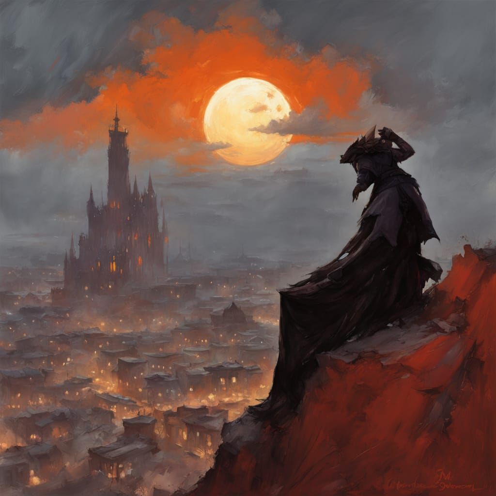 Abstract Cityscape with Lone Figure, in Expressionist Style