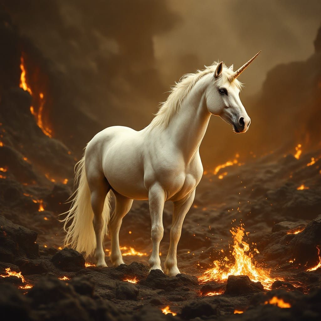 Unicorn Amidst Lava and 1944 Italian Bodybuilders