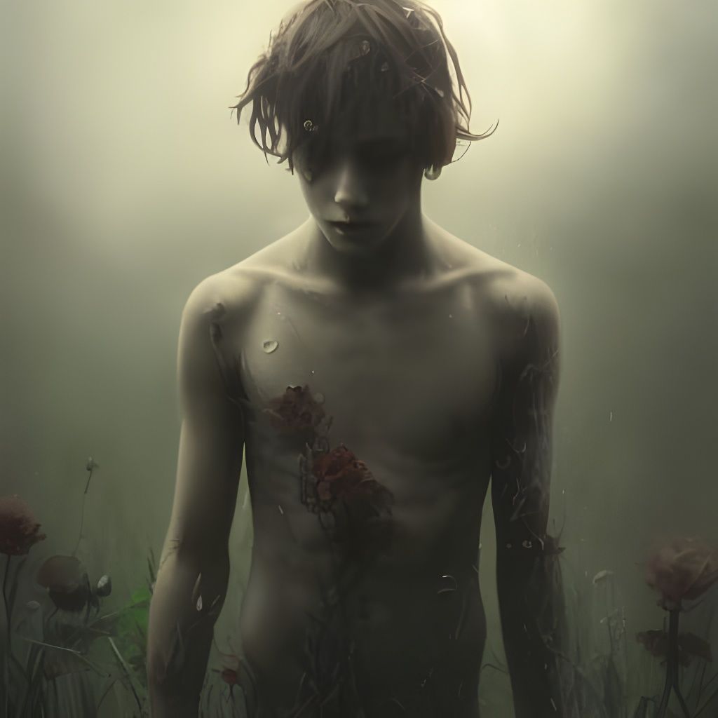Gothic Boy Portrait Underwater with Flowers