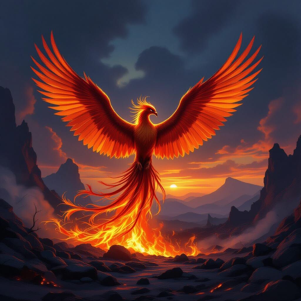 Majestic Phoenix Rises From Volcanic Ash in Epic Fantasy Art