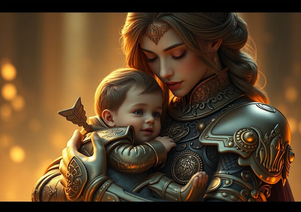 Achilles Armored: Anime-Inspired Mother and Child