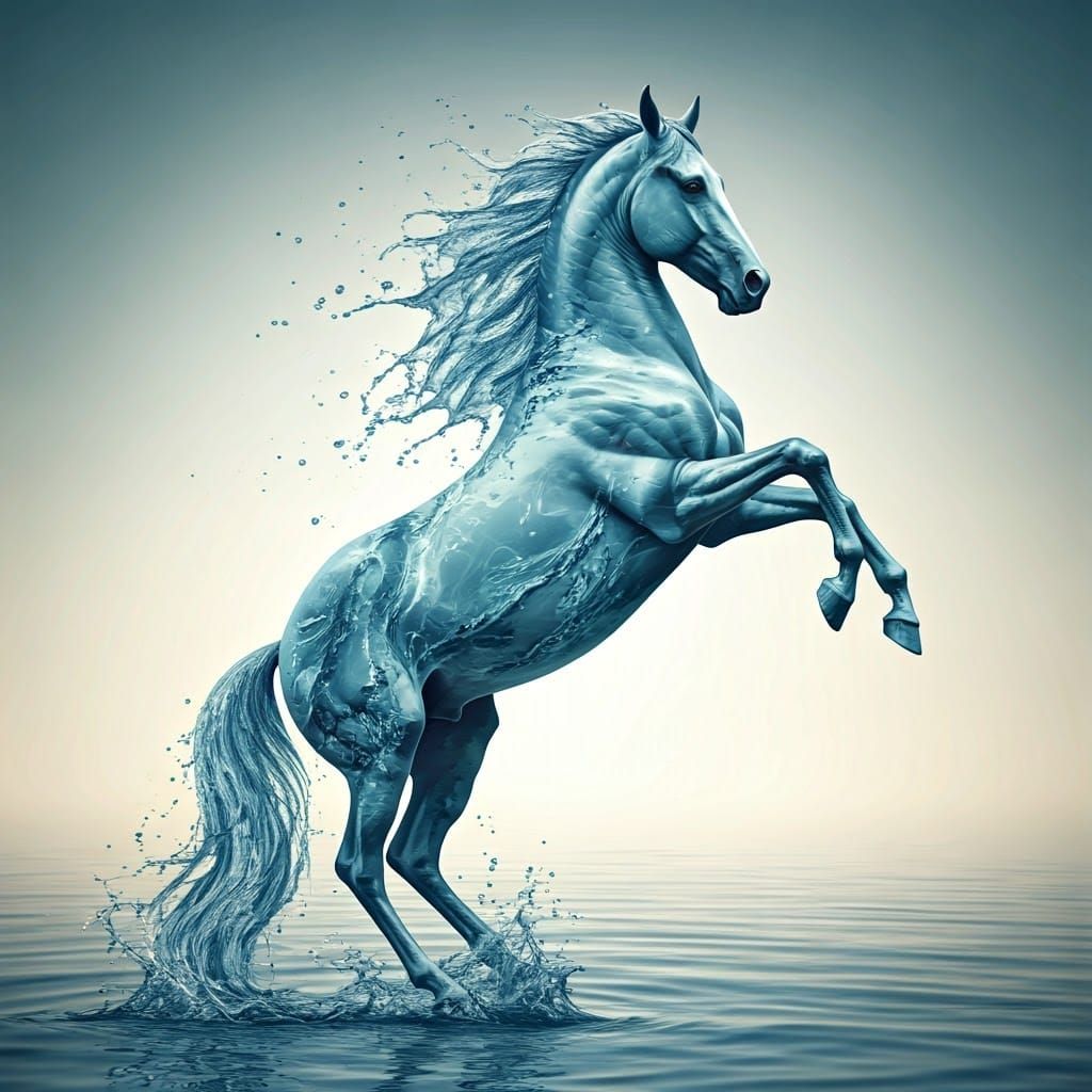 Surreal Water Horse in Dreamy Blue Gradient