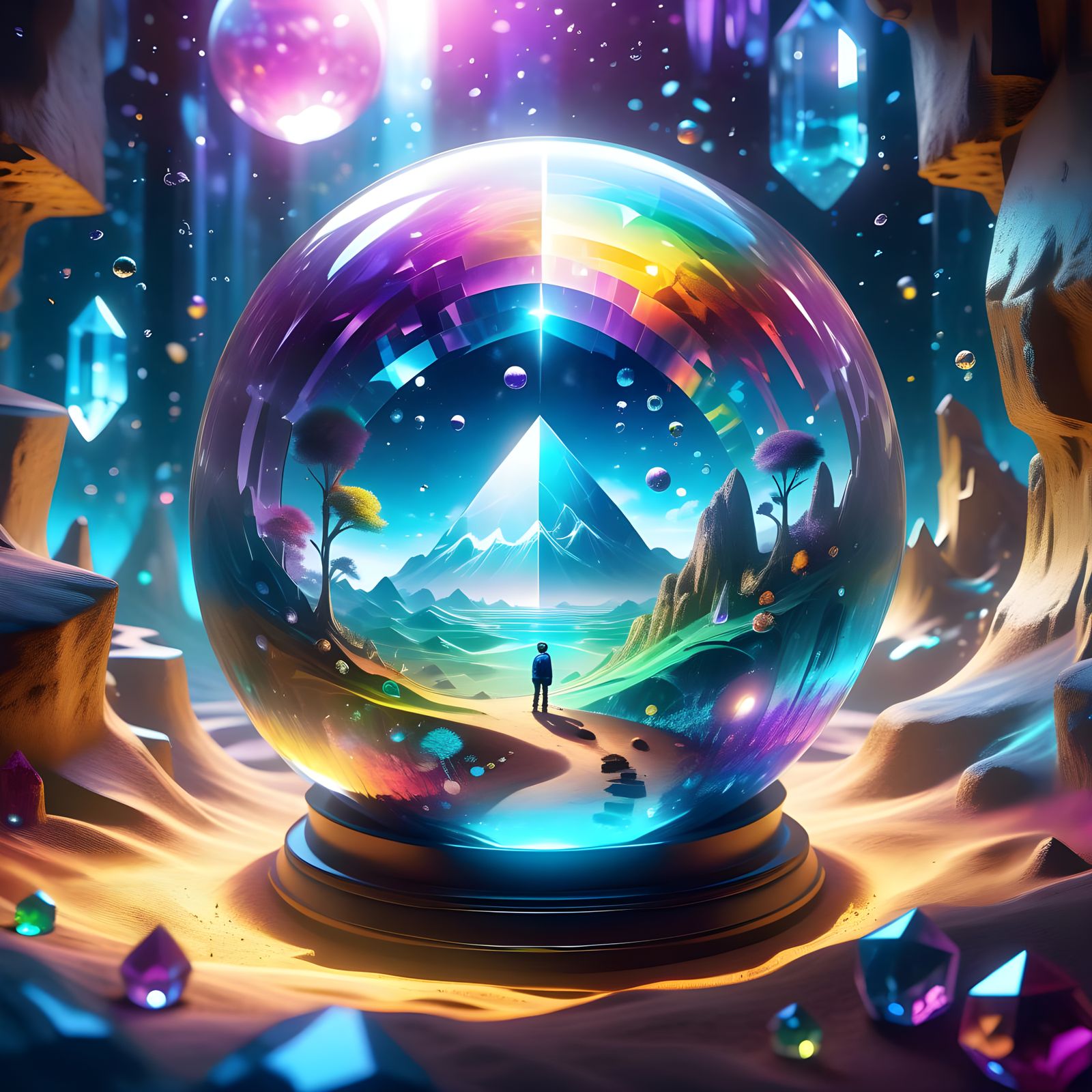 Galactic Dreamscape Unfolds within Crystal Sphere