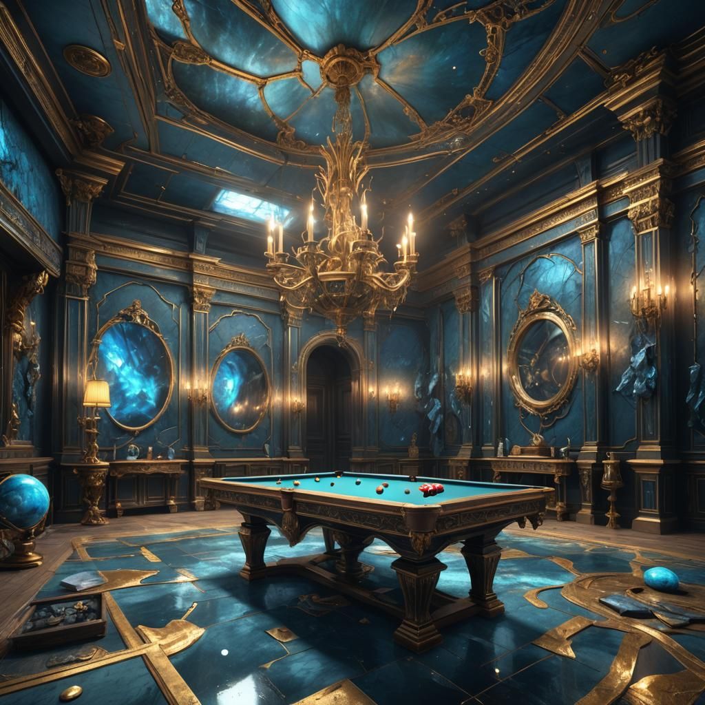 Blue Labradorite Billiard Room: Detailed Matte Painting
