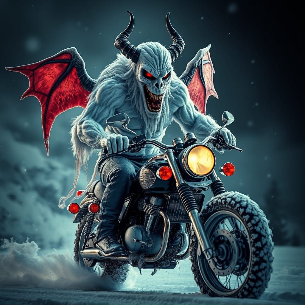 Demonic Snowman Rider in Hyperdetailed Fantasy Art