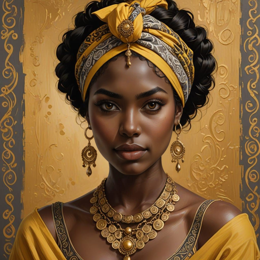 Elegant Portrait of Woman with Gold Accents