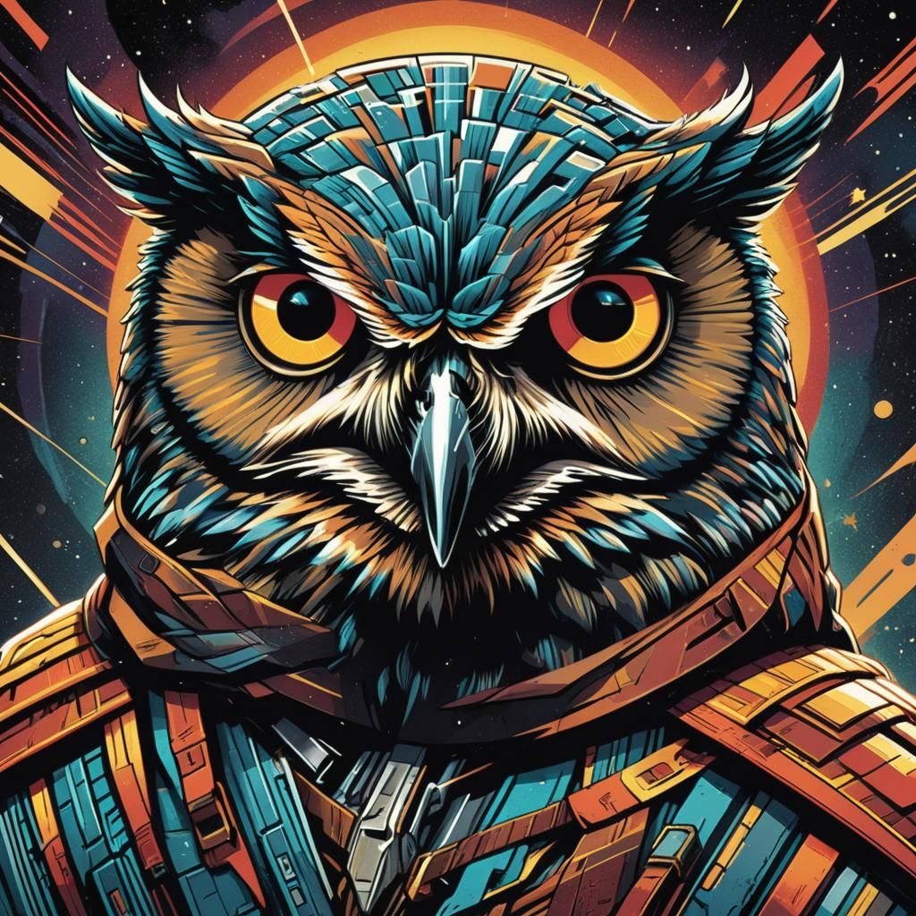 Retro Comic Book Portrait of a Wise Owl