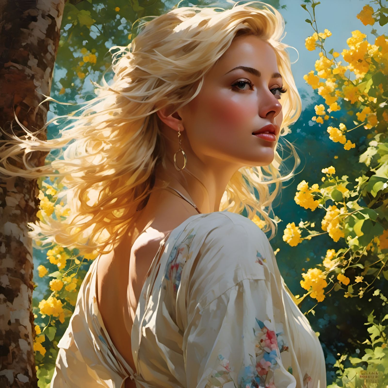 Confident Blonde Woman in Hyperreal Portrait