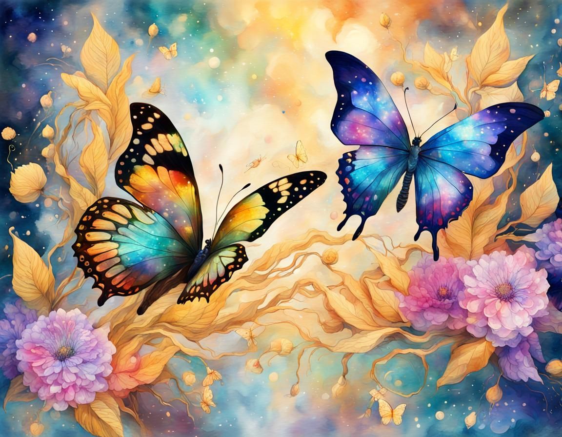 Butterfly Romance in Watercolor Style