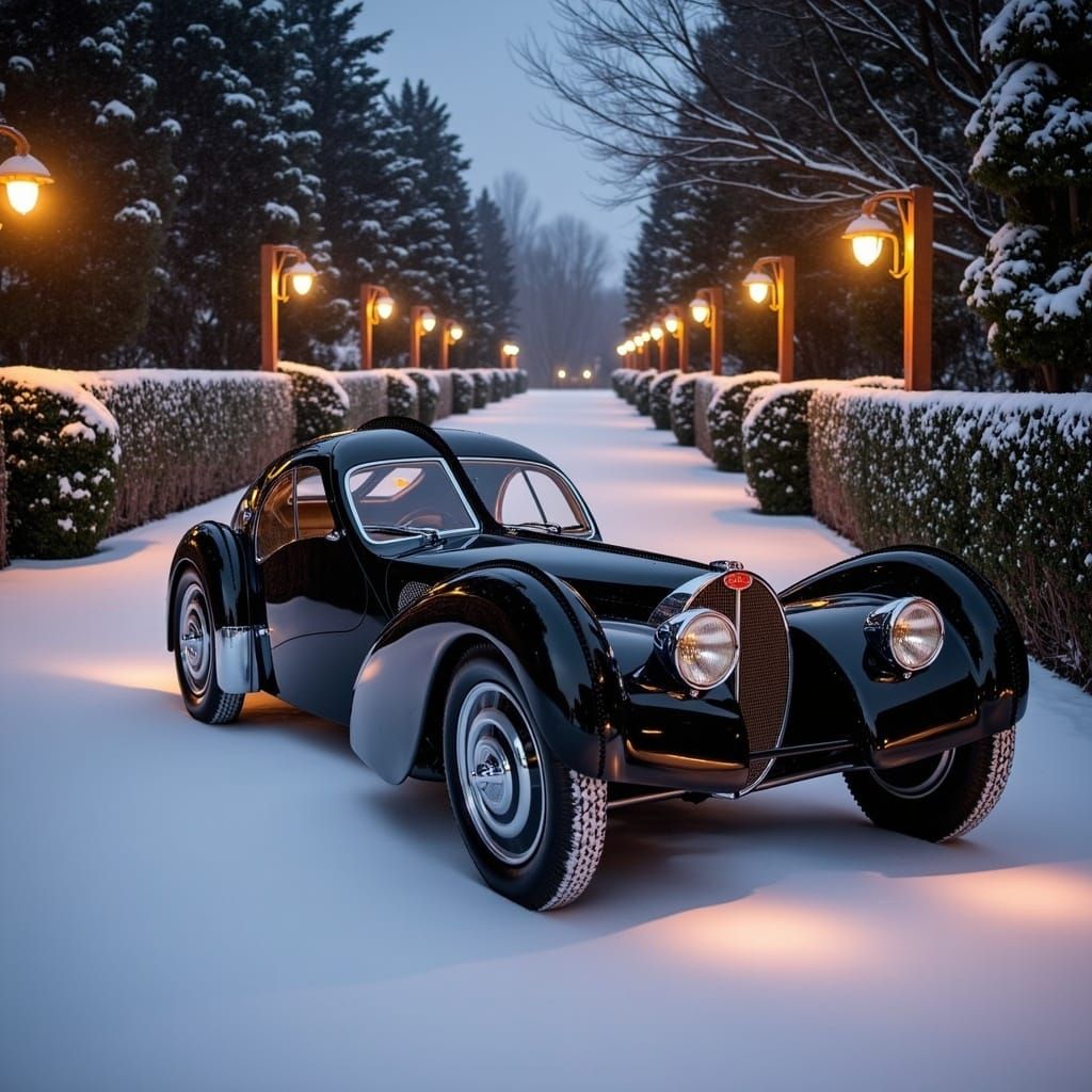 Bugatti Atlantic in a Snowy Winter Wonderland