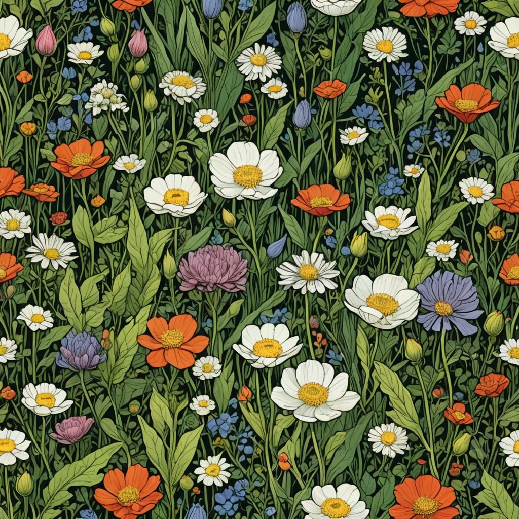 Botanical Floral Illustration in Mœbius Style