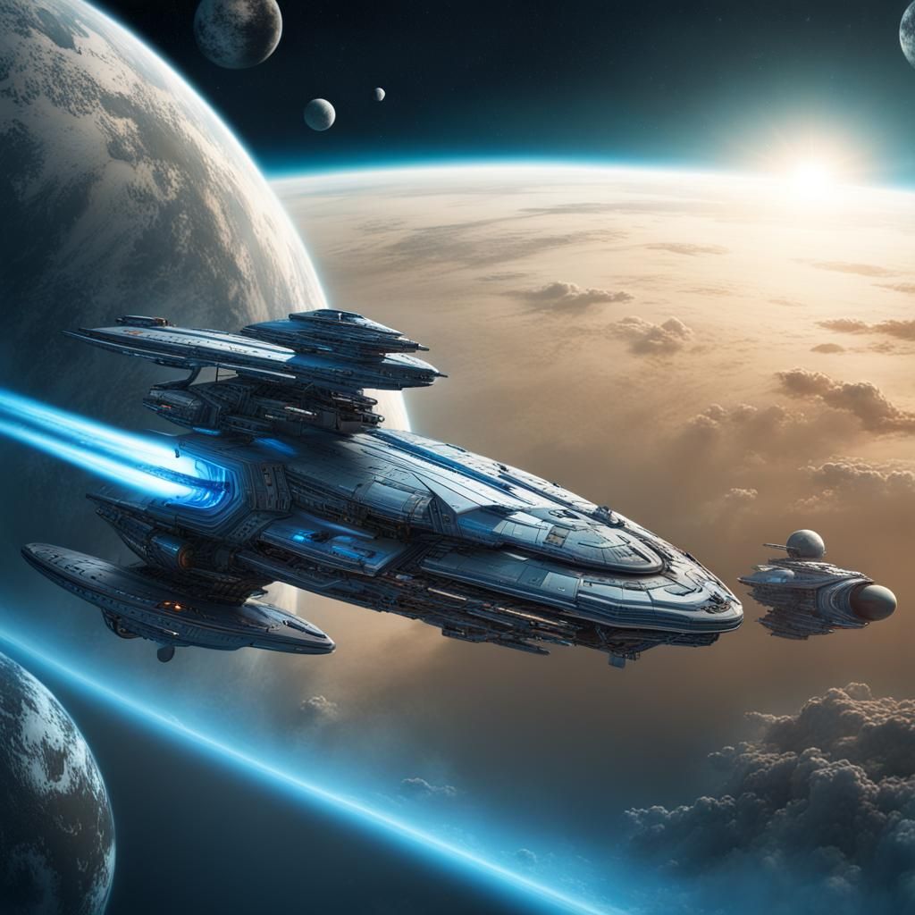 Sci-Fi Book Cover: Spaceship Orbiting Planet