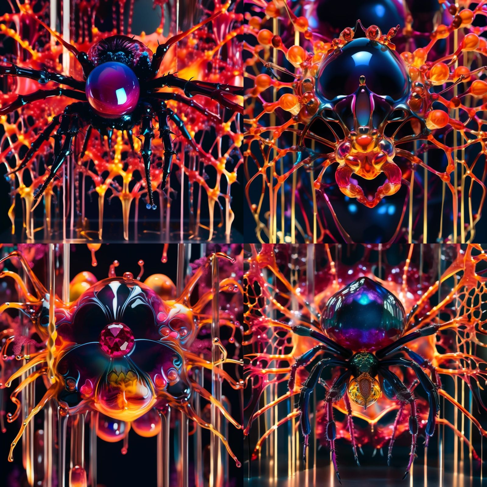 Ruby Crystal Fire Spider Sculpture with Vaporous Energy