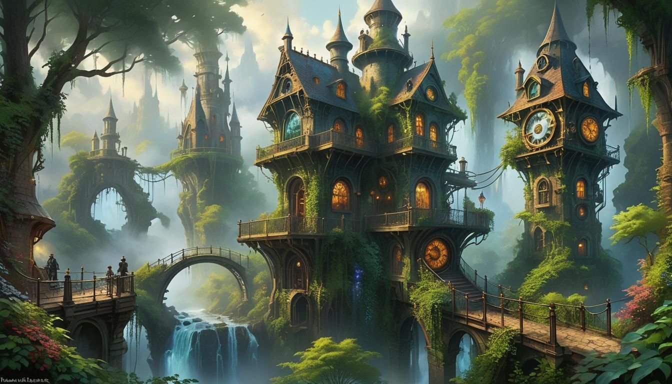 Steampunk Wizard Tower Reclaimed by Jungle