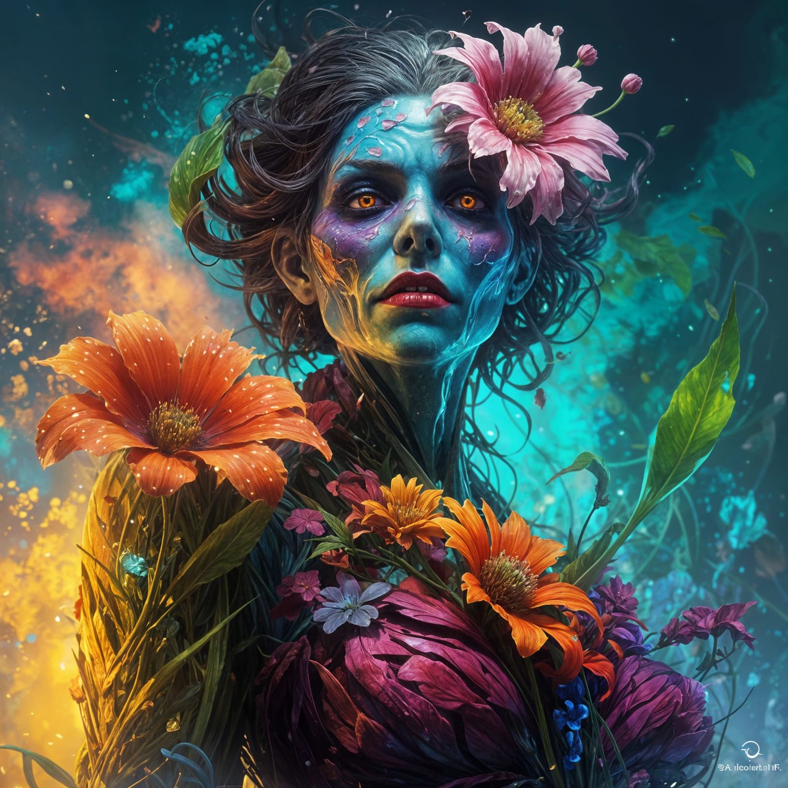 Flower Mutant Cult Leader Portrait in Ethereal Fantasy Style