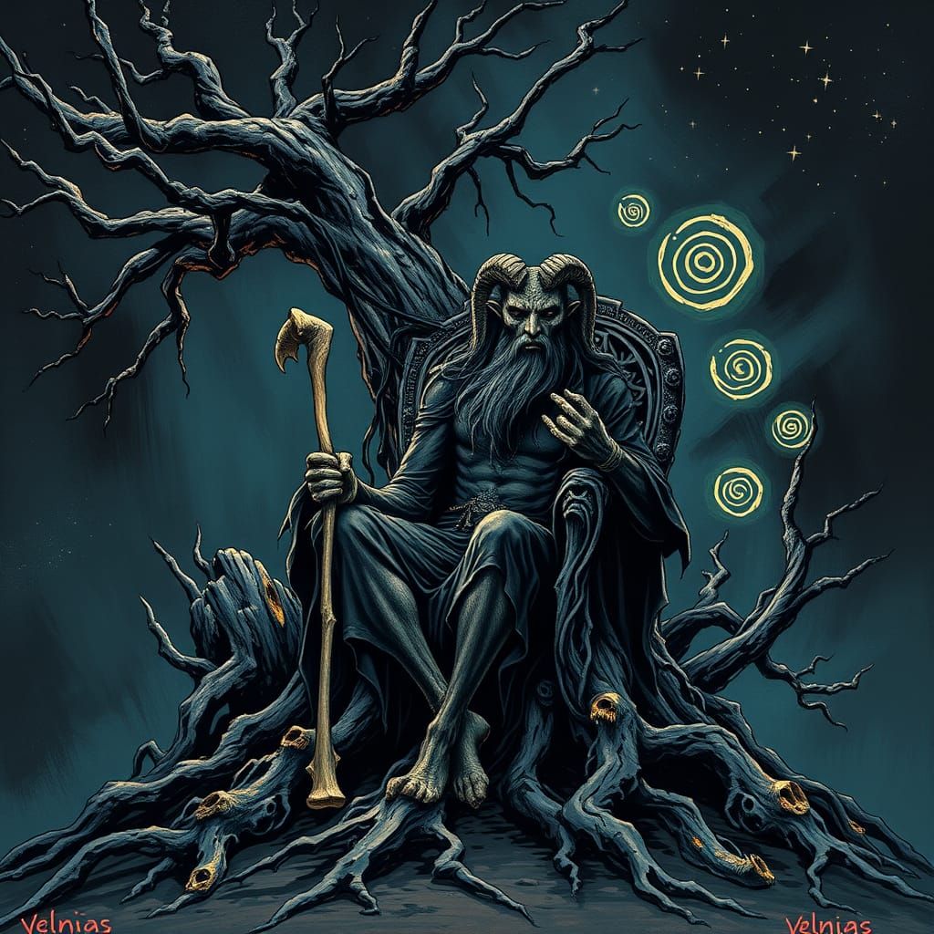 Baltic Underworld Lord Velnias in Dark Mythological Scene