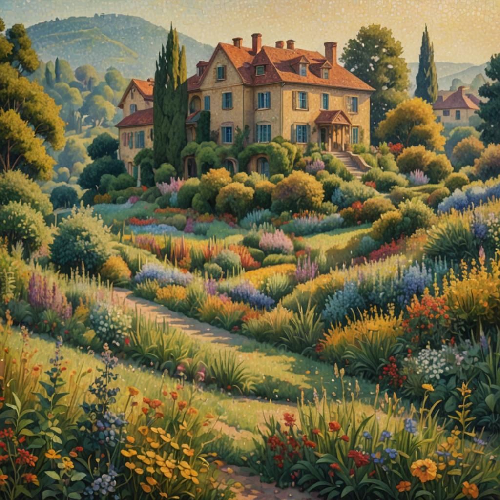 French Manor in Pointillist Style