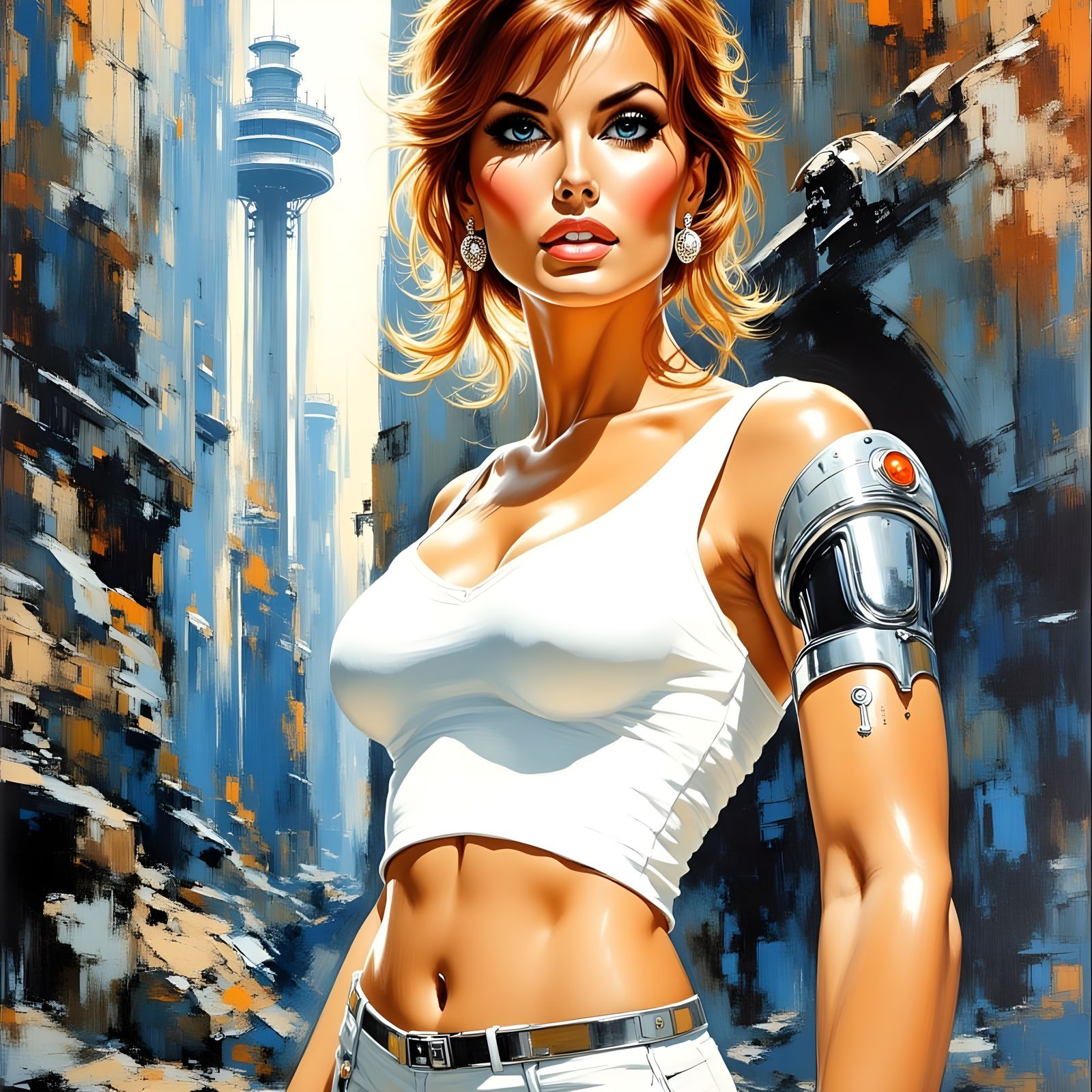 Cybernetic Raquel Welch in Abstract Sci-Fi Scene