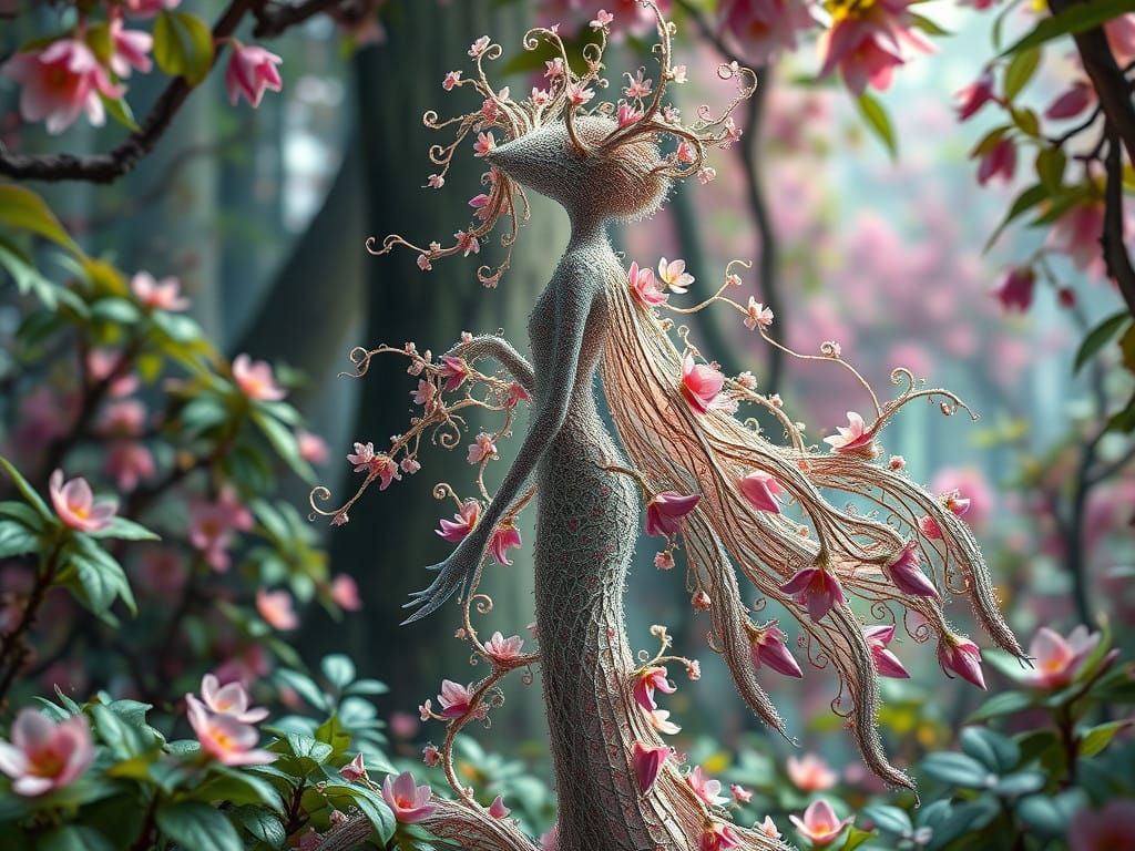 Ethereal Fractal Kodama in Vibrant Forest