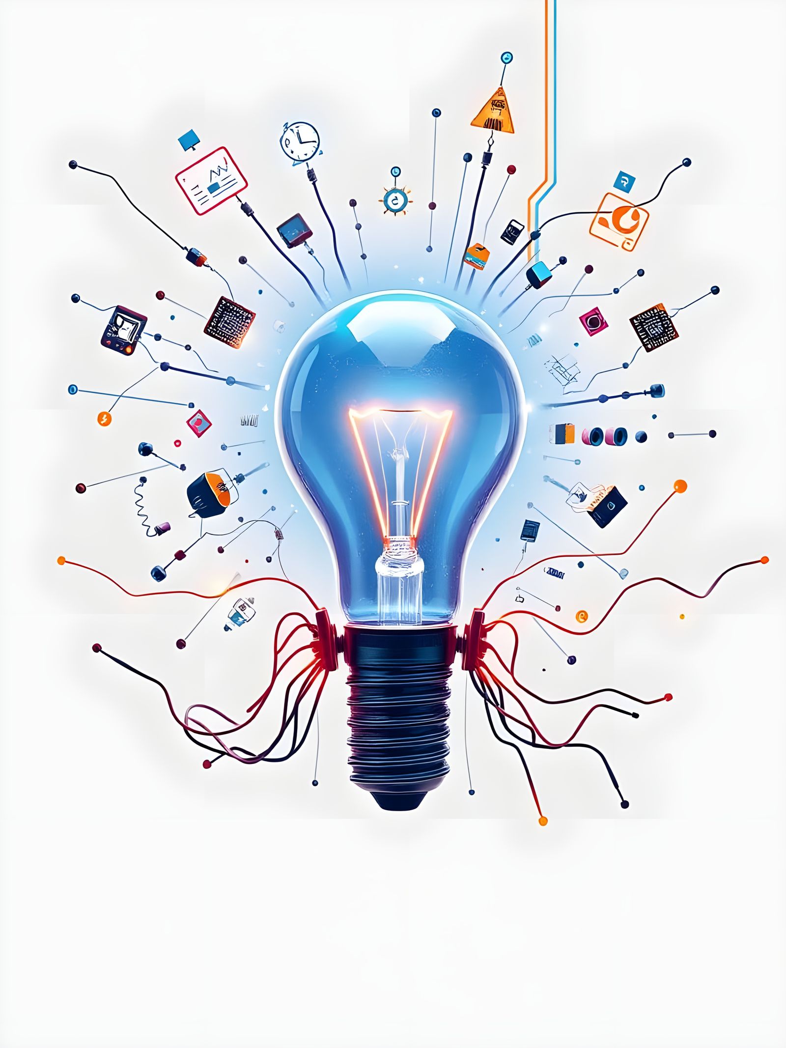 Idea Light Bulb with Technology Icons in Fantasy Art