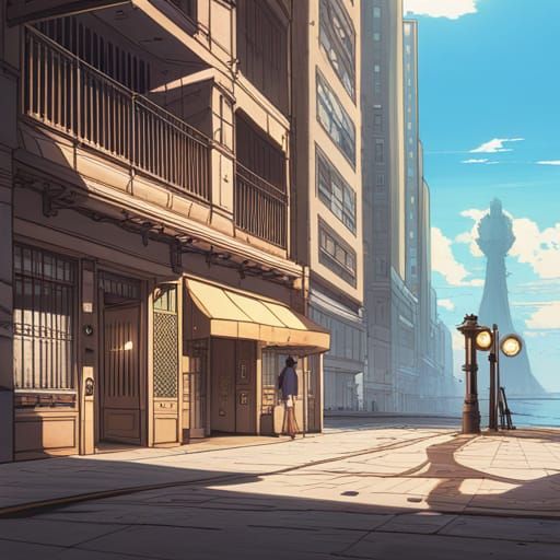 Dystopian Anime Key Visual in Ghibli Style